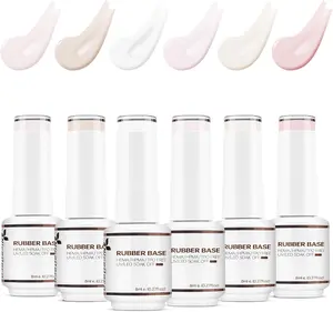 Nicedeco 4 In 1 Rubber Base Gel Set For Nails, Hema Free Nude Rose Pink Sheer Color  UV LED Soak Off Gel Nail Polish Nail Art Manicure Pedicure  , Eastic Rubber Nail Strengthen Enhance Base Coat 6pcs x 8ml-Kit33