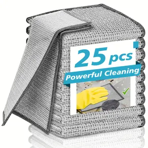 [15/25/35pcs Steel Wire Cloth] 15/25/35pcs Non-Scratch Multi-purpose Steel Wire Miracle Cleaning Cloth |   Dry and Wet Use, Easy to Wash, Household Kitchen Pot and Pan Double-sided Cleaning Cloth Towel Scrubbing Cloth Rag
