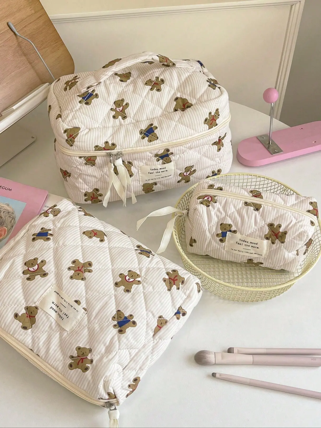 Stitch Bear Design Makeup Bag Travel Cosmetic Organizer Large Capacity Multifunctional Pouch Wallet Set for Girls Holiday Essentials Makeup Storage Bag Makeup Pouch For Purse Cosmetic Travel Bags Makeup Organizer Pouches Cosmetics Organizer