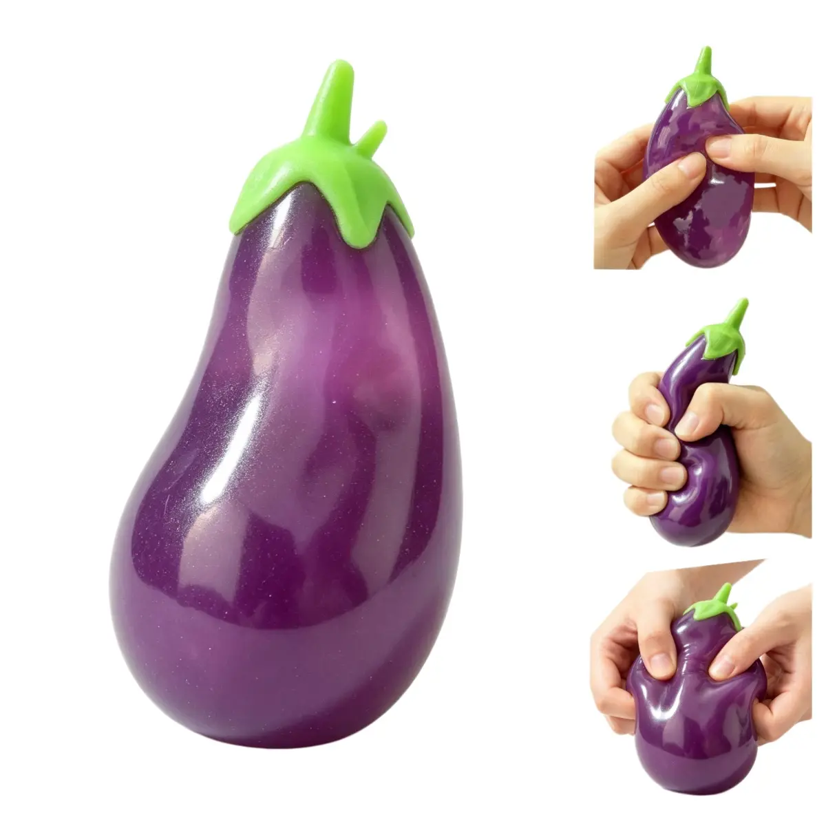 Eggplant Stretchy Squishy Toy, Realistic Purple Eggplant Stress Relief Squeeze Toy, Soft Silicone Anxiety Fidget Toy, Funny Prank Novelty Gift
