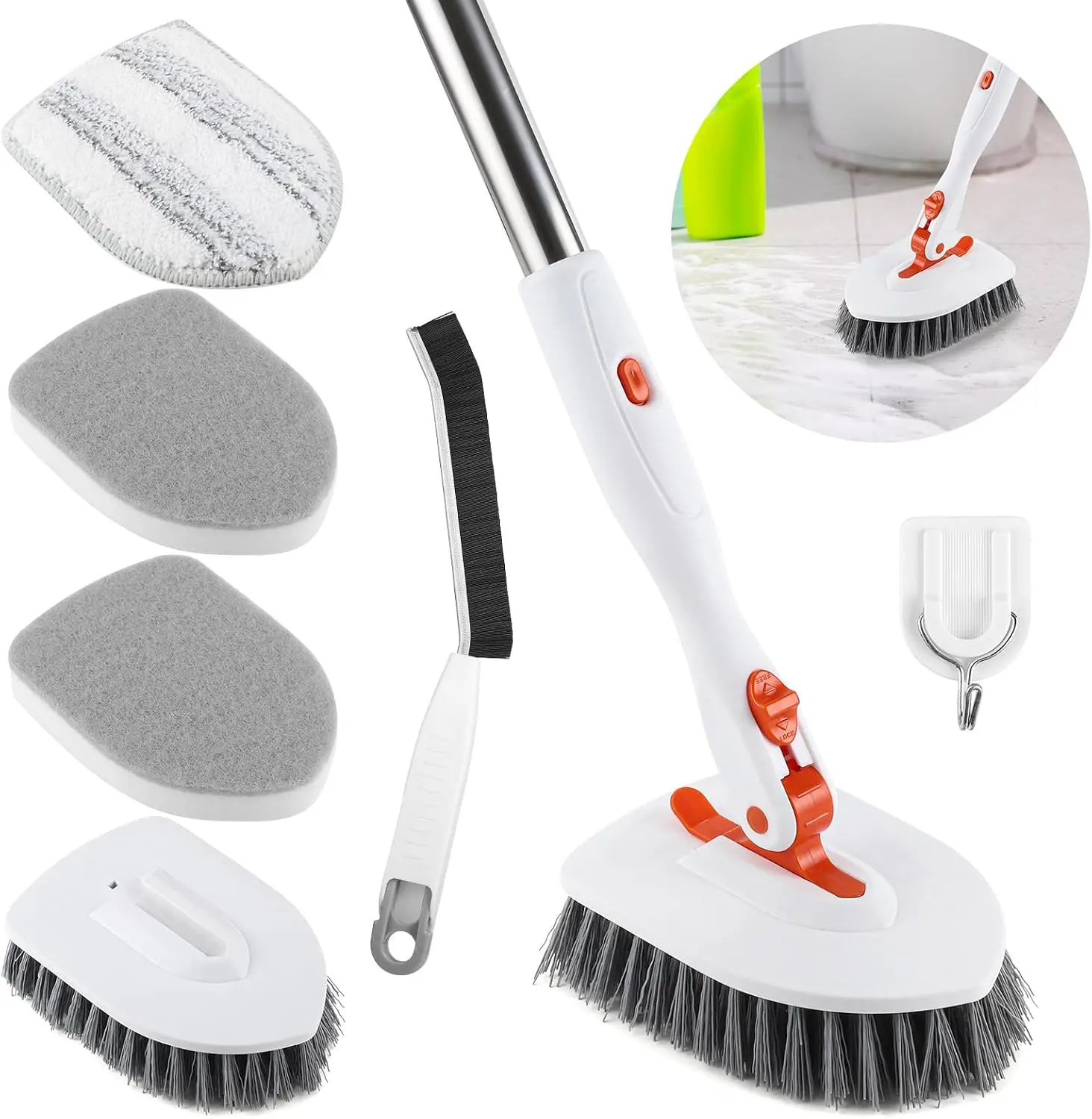 4-in-1 Tub Tile Scrubber Brush (52 in Long Handle with Locked Rotating Head) - 4-in-1 Mop for Bath/Kitchen Households, Home Care Cleaning Tool for Toilet Wall Sink