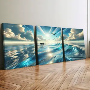 3-Piece Wood Framed Canvas Art Prints, Healing Ocean Landscape Posters, Modern Home Decor Wall Art, High-Definition Waterproof Painting, Wooden Wall Art, Modern Home Decoration, Living Room