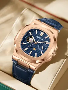 Onola Men's Fashion Business Mechanical Watch, Hollow Out Tourbillon Design, Automatic Wind-Up, 3atm Water Resistant, Fashionable Waterproof Watch, Perfect Christmas Gift