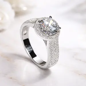 Round princess Cut Simulated Diamond Halo Ring Classic Pavé Engagement Ring eternity for Wedding Proposal Bridal Statement Jewelry Accessories for Women Valentines&birthday Boujee Gifts for gf