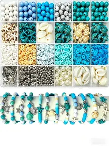 1860pcs Ocean Bead Craft Kit, Sea Turtle Starfish Design, Ideal for Bracelets, Jewelry, Keychains, Summer DIY Crafts