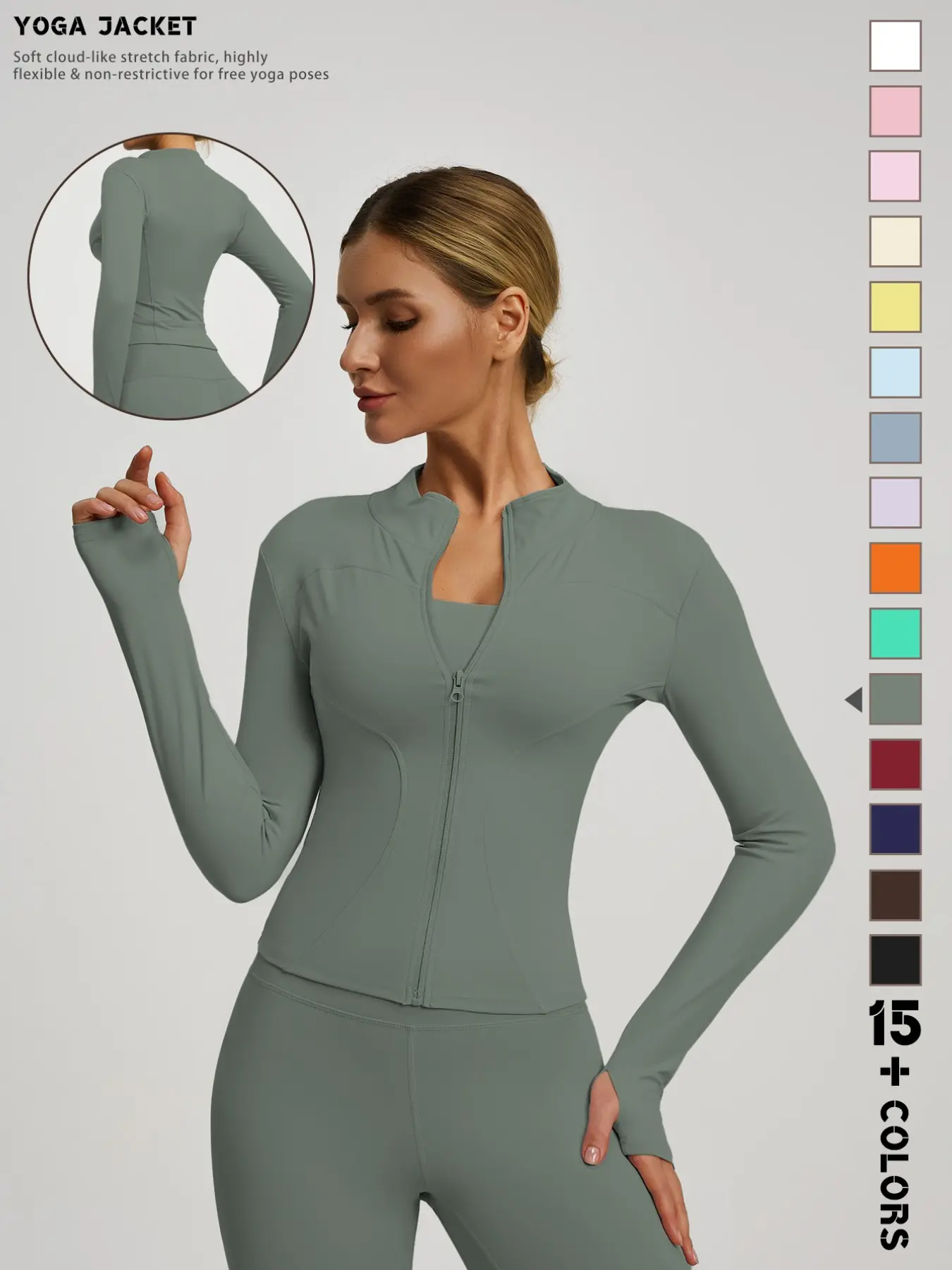 New Women's High-end Solid Color Long Sleeve Quick-drying Polyester Slim Fit Sports Jacket, Stand Collar Yoga Outerwear, Suitable for Daily Wear, Running, Cycling and Gym, Multiple Colors Available, Coats