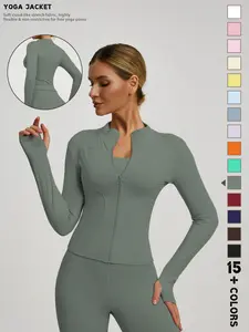 New Women's High-end Solid Color Long Sleeve Quick-drying Polyester Sports Jacket, Stand Collar Yoga Outerwear, Suitable for Daily Wear, Running, Cycling and Gym, Multiple Colors Available