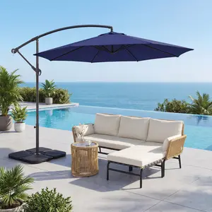 Costoffs 10ft Patio Offset Umbrella with Cross Base, Outdoor Cantilever Hanging Banana Parasol, Heavy Duty Sun Shade Shelter with Crank for Backyard & Garden