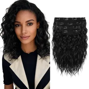 Clip-In Synthetic Hair Extensions Set 4pcs 12 Inch Weft Short Curly Hair Extension Medium Blonde Fluffy Hair Extension with Blonde Highlight Daily Travel Water Wave Hairpiece for Women Lady Girl Casual Decoration Body Wave Style Wavy