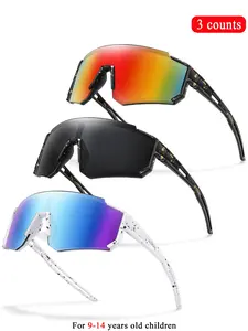 3 Piece Kids Fashion Sunglasses Set, For 9-14 Years Old, Outdoor Sports Glasses, Windproof Sports Eyewear, Unisex Polka Dot, Uv400 Protection, Windproof, for Baseball, Cycling, Hiking, Fishing