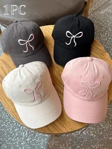 1PC Women's Sweet Bow Baseball Cap, Adjustable Outdoor Sun Protection Hat, Casual Picnic and Tea Party Shade Cap, Fashion Sport Match