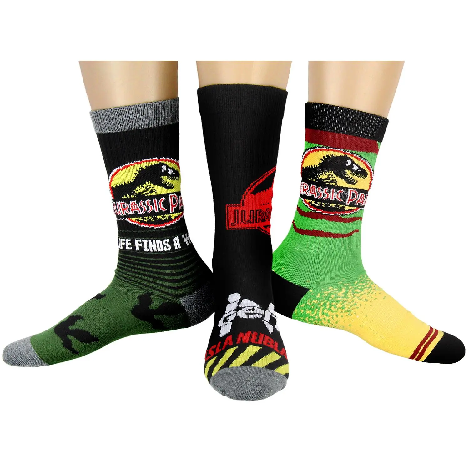 Jurassic Park Mens' Dinosaur Amusement Island-Inspired Adult Crew Socks 3 Pair