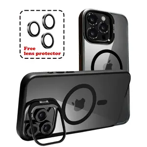 MagSafe Shockproof Smartphone Case with Camera Lens Protector, Stand, Lens Bracket, MagSafe Ring & Screen Protector for iPhone 16 Pro Max, 15, 14, 13, 12, 11