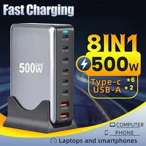 Famous Tech Shop 500W GaN3 Desktop Charger 8-Port High-Power 6-Type-C & 2-USB-A Fast Charging Block with Supplier Warranty
