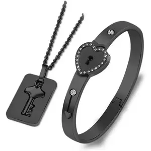 Lock Bracelet and Key Necklace - Titanium Steel Couples , Romantic  for Valentines Day, Birthday, Christmas, Wedding, Anniversary