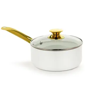 3.5QT CERAMIC NONSTICK SAUCE PAN WHITE & GOLD COLOR