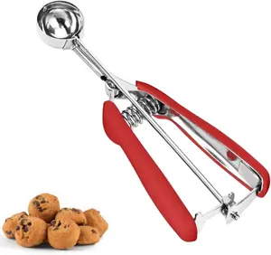 Cookie Scoop for Baking, Ice Cream Scoop, 2Tsp/10ml/0.34oz, 18/8 Stainless Steel, Mini Cookie Dough Scoop with Non-slip Grip (Red,Black)