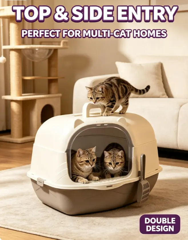 This portable enclosed cat litter box with a carry handle offers a clean, odor-free solution for daily indoor use and pet travel. Its fully hooded design effectively locks in unpleasant odors and prevents litter from being kicked out, cutting down daily c