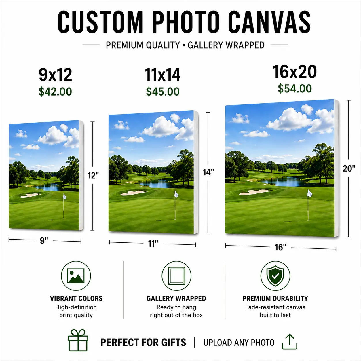 Custom Canvas Prints - Upload Your Own Photo, Choose 9x12, 11x14, 16x20 Sizes, Ideal for Home Decor Wall Art, Gift Giving