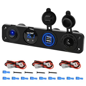 Nilight 4-in-1 Automotive Charger Car Accessories - ON/OFF Blue Socket Panel, 2 USB Ports, Voltmeter, Cigarette Lighter Adapter with Overload Protection, USB Car Connector, Vehicle Power Adapter