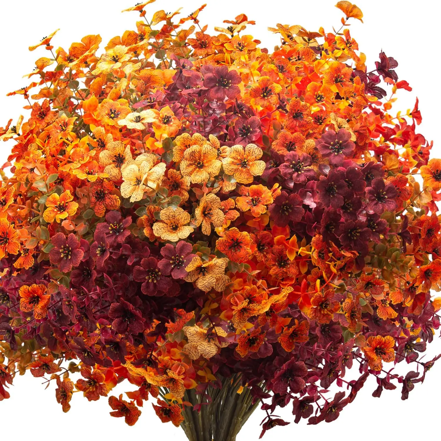 8 Bundles Artificial Mums Outdoor UV Resistant, Fake Silk Plants No Fade Faux Greenery for Garden Porch Patio - Thanksgiving Christmas Home Decor