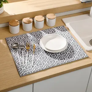 1pc Polyester Dish Drying Mat, Quick Drying Dishes, Drying Mat, Drying Mat, Sink for Kitchen Counter, Kitchenware, Small Grey Square, Home, 50 cm x 38 cm/19.6x15inch