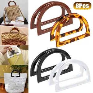 Bag Handles Replacement D Shape Purse Handles Decorative Bag Handbag Handles Purse Making Supplies Bag Accessories for Crochet Bags Straw Bag