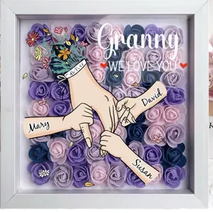 Custom Shadow Box with Floral Design Featuring "Granny," "We Love You," "David," "Mary," "Susan," and "David" Texts