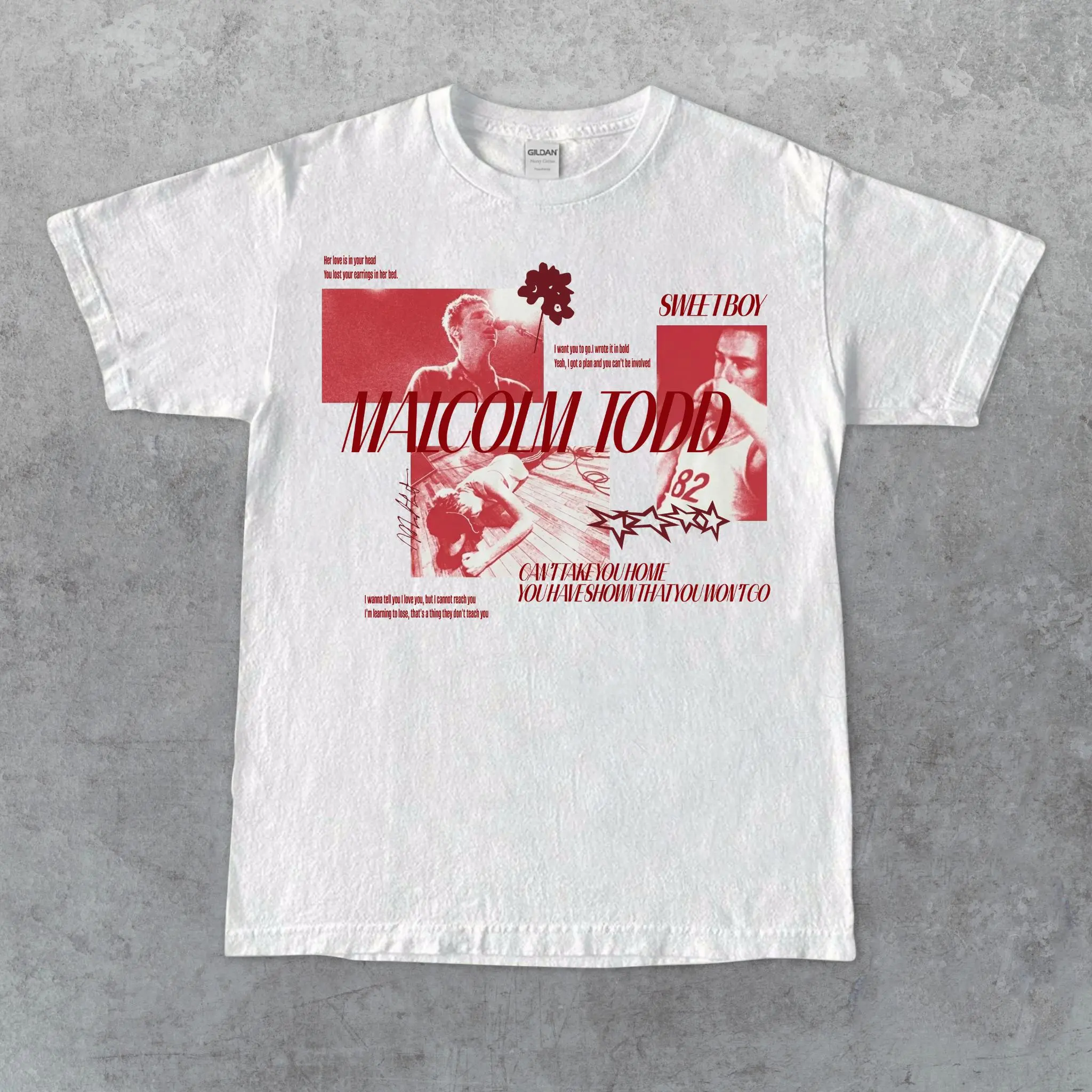 Malcolm Todd Inspired Indie Pop Collage Shirt Red Lyric Graphic Tee Unisex Gift for Fans
