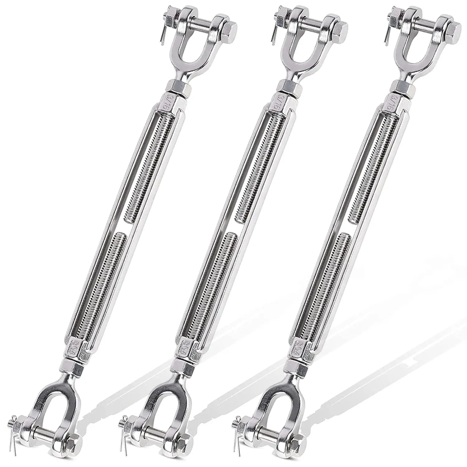 3 Pack Turnbuckle 3/16(M5) 304 Stainless Steel Turnbuckles, 660 lbs Working Load Limit, Jaw and Jaw Turnbuckle for Cables Wire Rope Tension, Cable Railing, Shade Sail
