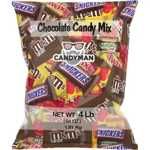CANDYMAN (4 LBS) Chocolate Bag of M&M's Milk Chocolate, M&M's Peanut, Skittles, Starburst, Snickers, Milky Way & Twix Snack Candies for all occasions
