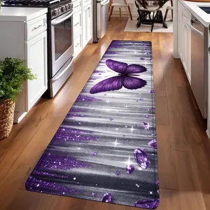 1PC，Purple Butterfly with Amethyst DecorationsPatterned strip rugs, Butterfly Area Rug, used for everyday or festive decorations, entryway mats, RV mats, bathroom non-slip mats, bedroom bedside mats, and kitchen mats.