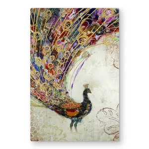 Begin Home Decor C1MP20304JOBK8 20 x 30 in. Peacock with Gold Feathers Wall Art - Best Seller Bedroom Metal Print