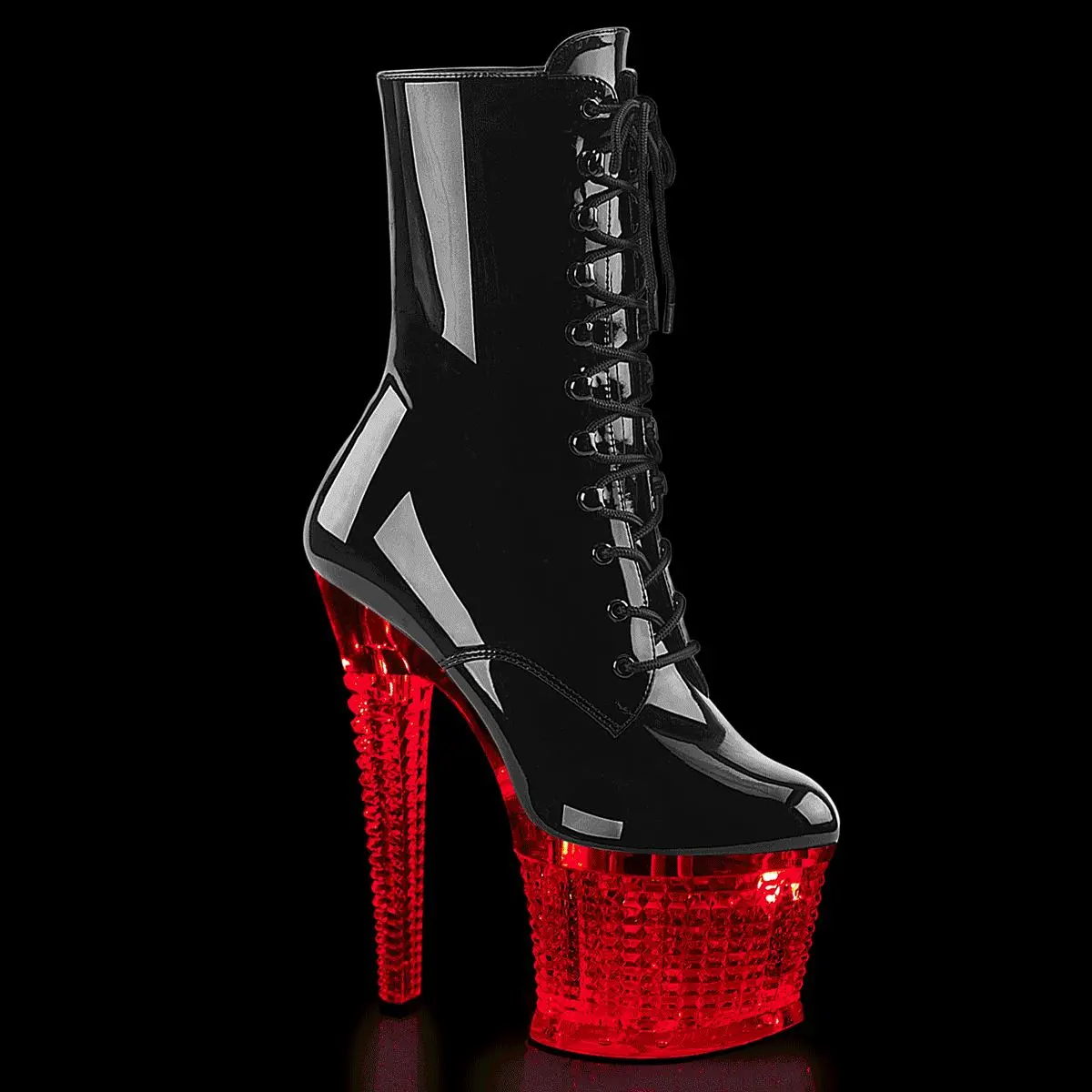 Pleaser Women's Flashdance-1020SPEC Lace-Up Platform Ankle Boots, USB Rechargeable Footwear with Multi-Color LED Disco Lights, Statement Shoes, Shoe, 3" Platform Lift, 7 In, Lace-Up Front