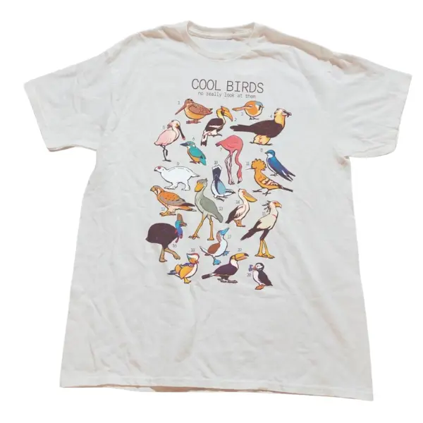 Colorful Bird Species Shirt, Vintage Bird Illustration Graphic Tee, Birdwatching Nature Lover T-Shirt, Wildlife Animal Shirt, Retro Bird Chart Tee Crewneck Casual Summer Tshirt