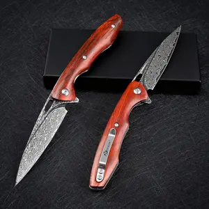 SDOKEDC VG10 Damascus Pocket Knife, Rosewood Handle, for Outdoor Use & Everyday Tasks