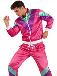 Clothing 80s Disco Tracksuit Color Block Jacket Jogger Pants Retro Vintage Theme Party Costume