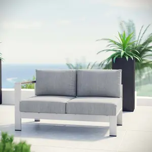 Modway Shore Left-Arm Corner Sectional Outdoor Patio Aluminum Loveseat in Silver Gray