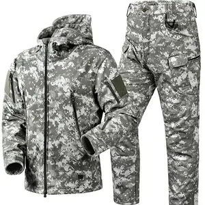 Outdoor Sharkskin Shell Jacket, Fleece-Lined Warm Softshell Camouflage Trench Coat, Hunting Clothes Autumn Coat, Athletic Outerwear