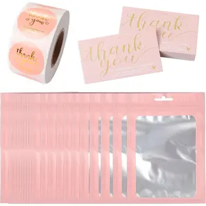 620 count Thank You Business Cards Stickers Set  Foil Include 100 Thank You Business Card 500 Thank You for Supporting My Small Business Stickers 20 Resealable Packaging Bags Suitable Owners ()