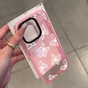 Butterfly Pattern Phone Case for iPhone 17 16 15 14 Pro Max 13 12 11 Plus Clear Crystal Drop-proof Slim Silicone Shockproof Transparent Protective Cover