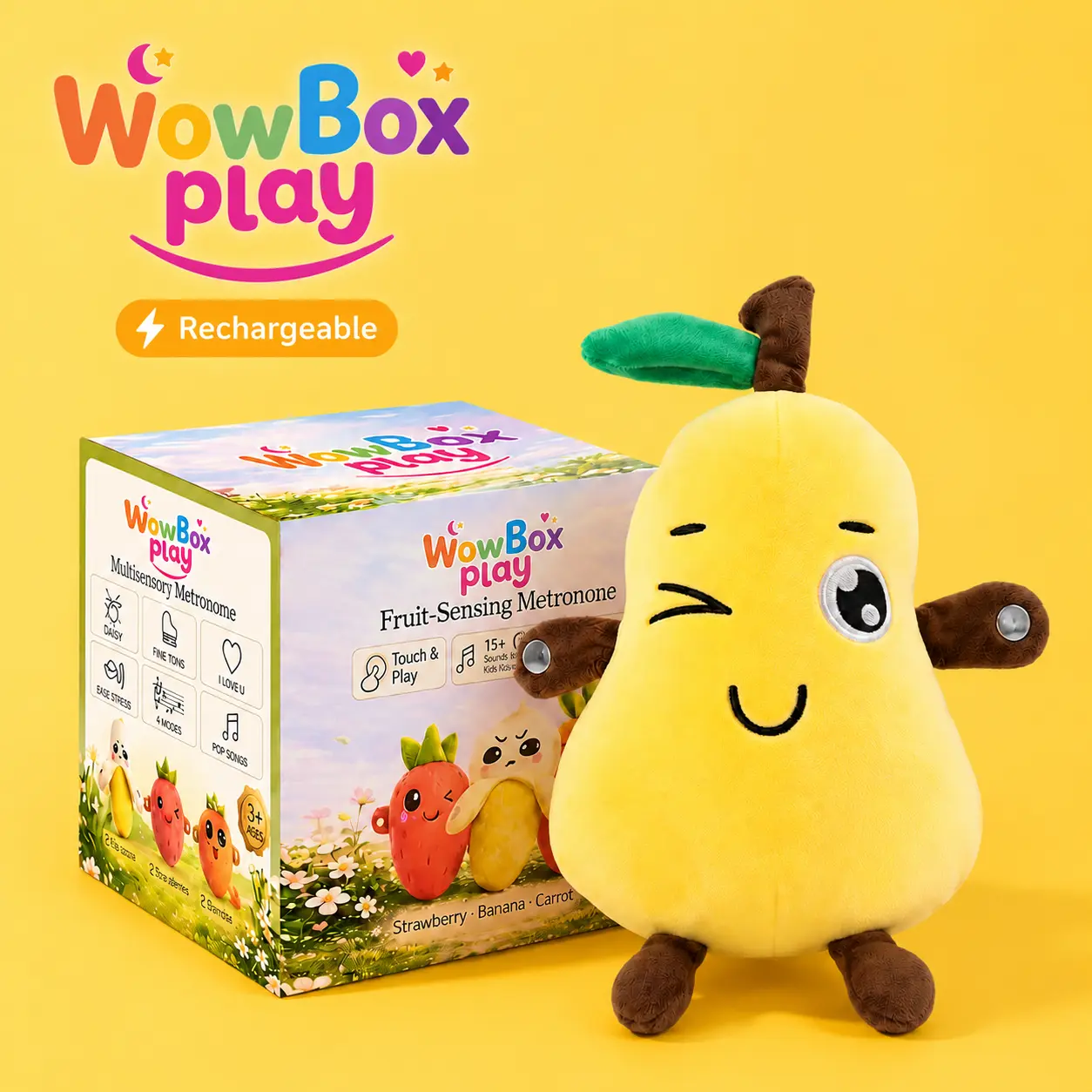 Banana Beat Kawaii Squishy Stuffed Toy Set - Toddler-Safe, USB Rechargeable, Electric Motion Sensor, Music Interactive Kids' Gift
