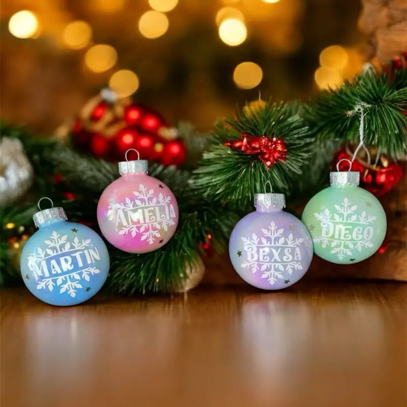 Personalized Christmas Ornaments - Esferas / Bambalinas with Custom Names and Snowflake Design for Festive Decor