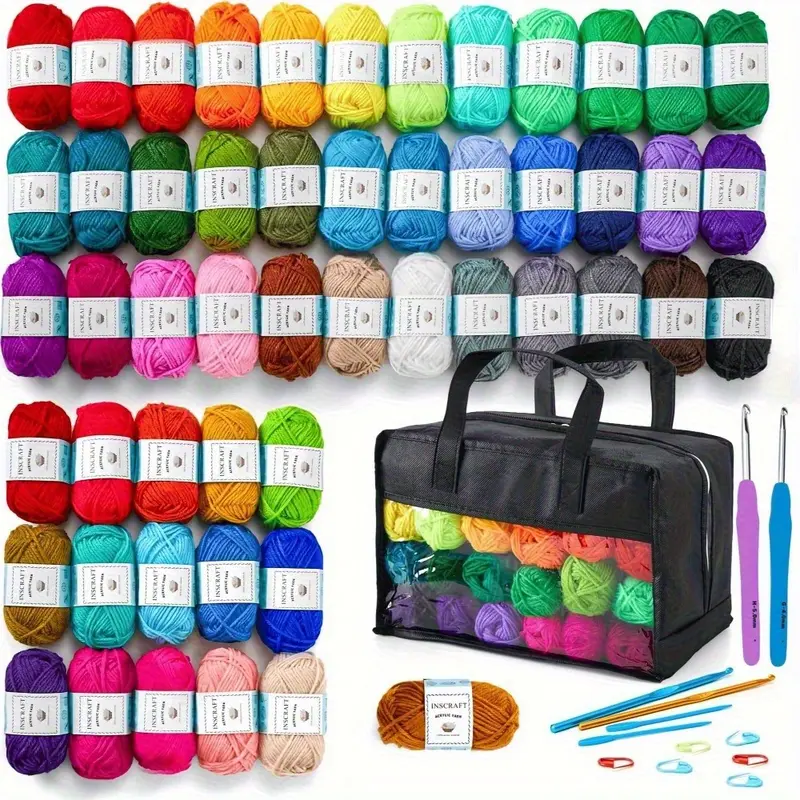70/43Piece Complete Crochet Kit for Beginners  Acrylic Yarn Skeins 4 Crochet Hooks & 2 Knitting Needles with Needle Labels All-in-One DIY Knitting Supplies for Adults & Craft Lovers