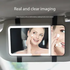 Car Makeup Mirror Five Times Magnification HD LED Light Three Color Adjustable Car Sun Visor Touch-Up Mirror, Essential Auto Accessory Multifunctional Car Led