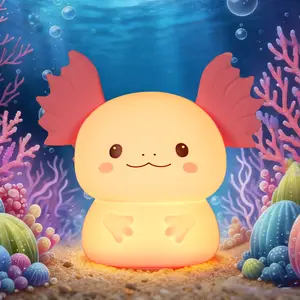 Axolotl Silicone Night Light for Kids - 7 Color Changing Touch Lamp with 3 Brightness Levels, Rechargeable Toddler Bedroom Bedside Lamp, Cute Animal Gift for Boys Girls
