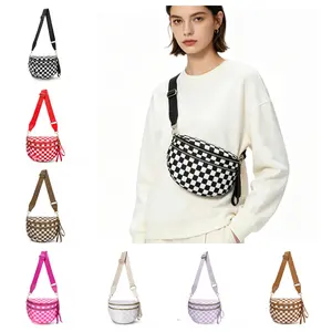 Checkered Nylon Crossbody Bag for Women, Casual Sling Shoulder Purse