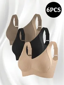 6 Pack Seamless wireless sports bra, breathable and comfortable, push-up shaping for small breasts, slimming and anti-sagging for large breasts,jelly bras，internal bra