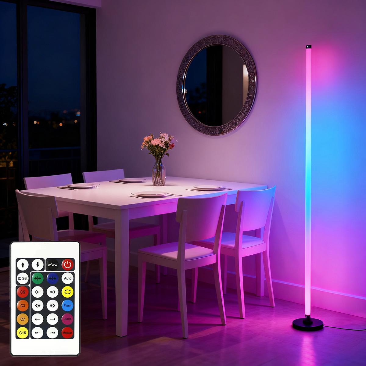 EISSLOLY LED RGBIC corner floor lamp, RGB+IC music synchronized DIY mode, remote control, USB power supply, with color changing and colorful functions, suitable for living room and bedroom, game room decoration, living room floor lamp