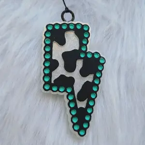 Cow Print Western Lightning Bolt with Turquoise Car Freshie